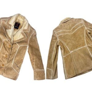 Vintage 70s Genuine Suede Sherpa Penny Lane Coat Sz 13 S/M Made in Korea Boho